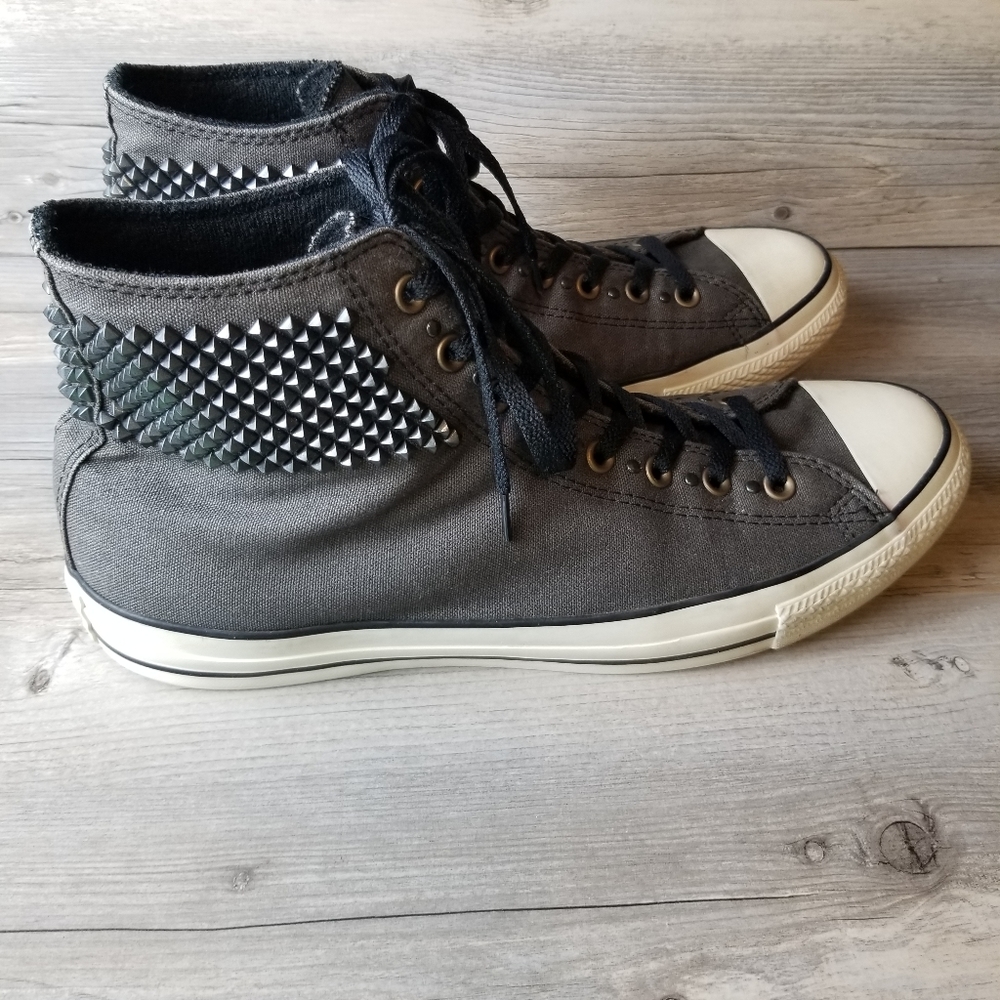 Converse All Star Gray Studded Lace Up High Top Sneakers Unisex - Picture 2 of 11